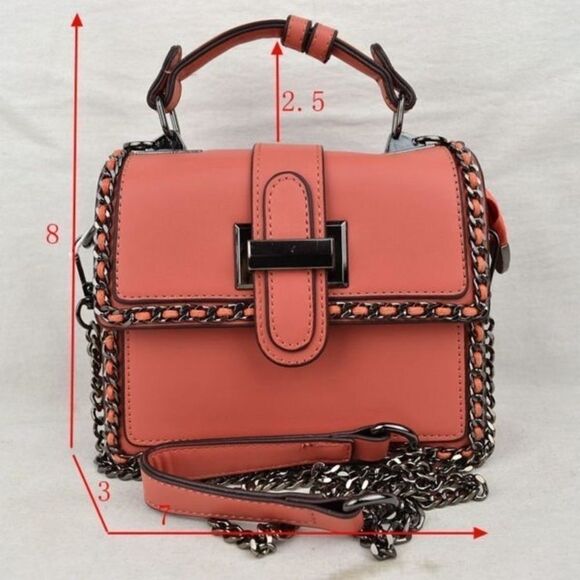 Chain Trimmed Buckle Design Messenger Bag Satchel - Picture 3 of 11